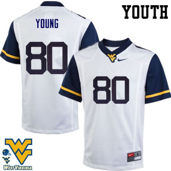 Youth West Virginia Mountaineers NCAA #80 Jonn Young White Authentic Nike Stitched College Football Jersey MC15E22CO